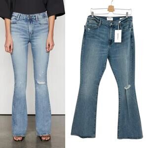 Frame Le High Flare Jeans‎ Denim Crystal Shores Rips Blue Size 32